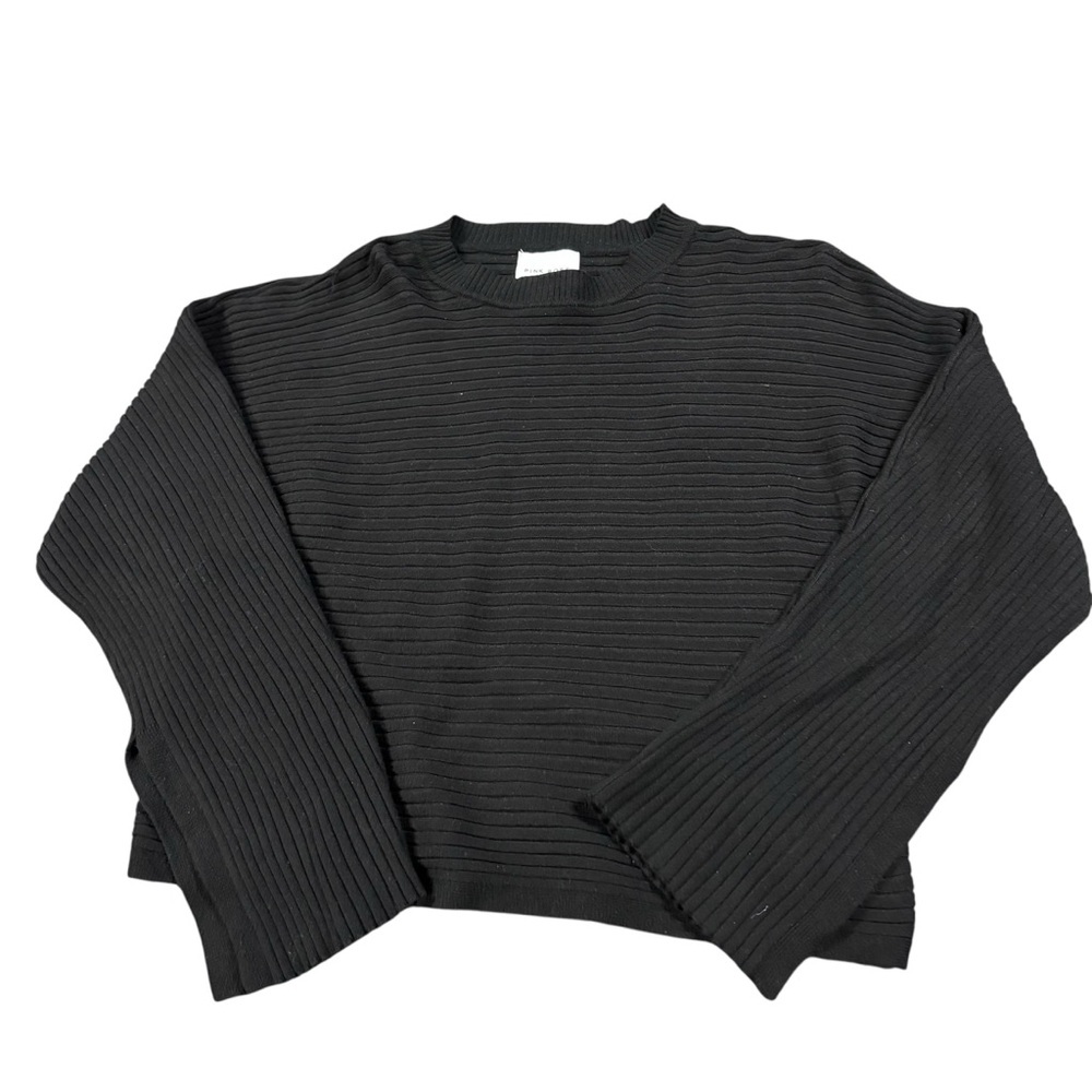 Pink Rose Black Ribbed Knit Cropped Sweater Size S Long Sleeve